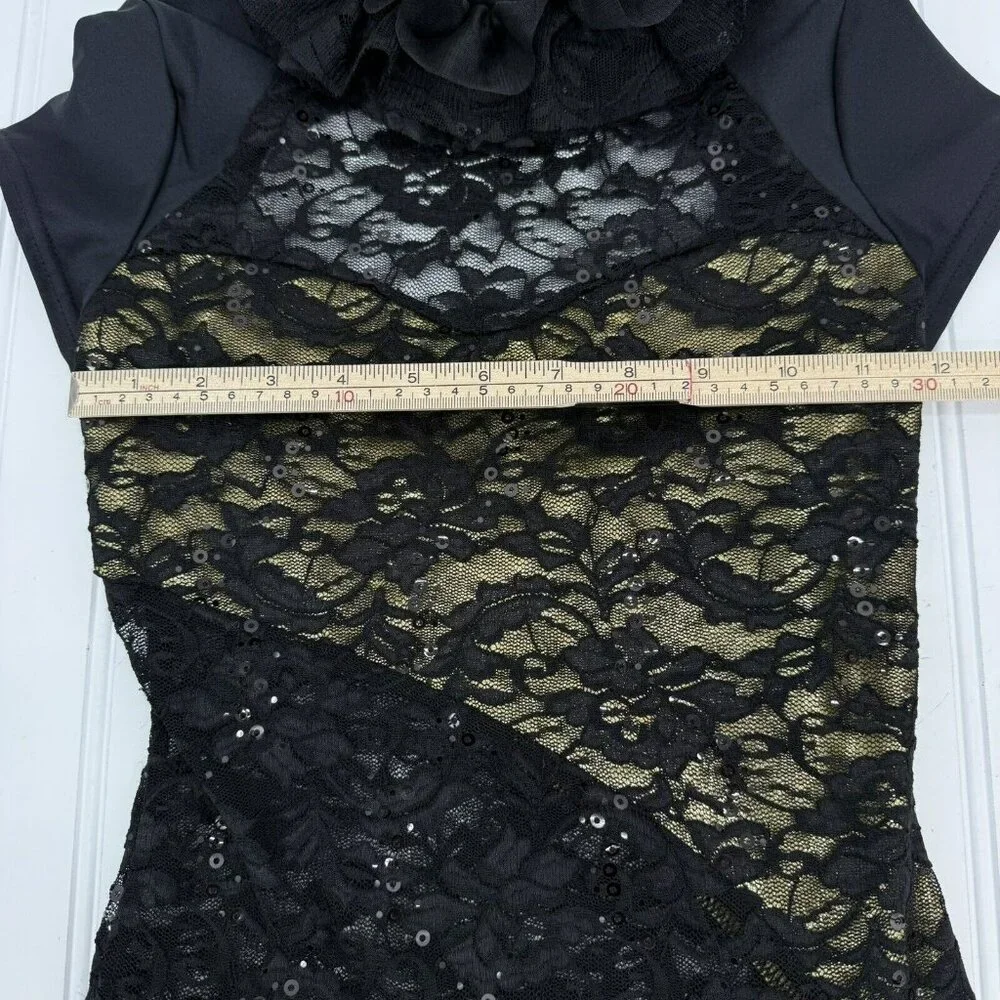 Dance‎ Costume Black Gold Sequins Jazz Child Large Open Back “Bionic”
